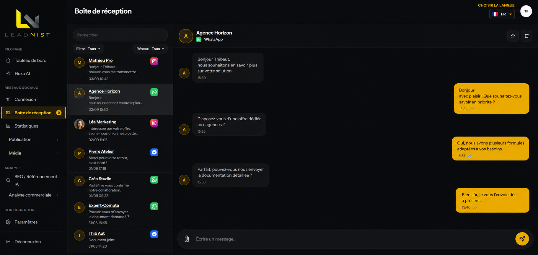Messagerie Leadnist sur ordinateur